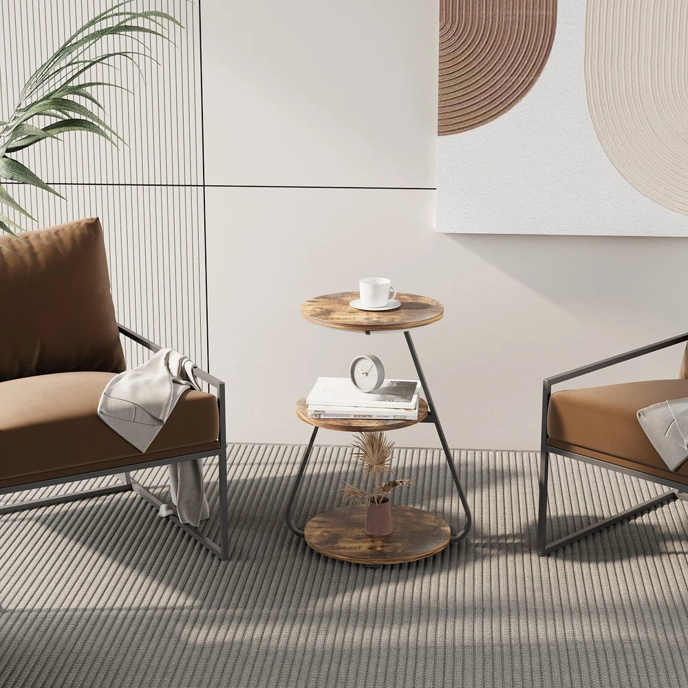 3-Tier Sofa Side Table LED Lighted Bedside Living Room End Table with Storage