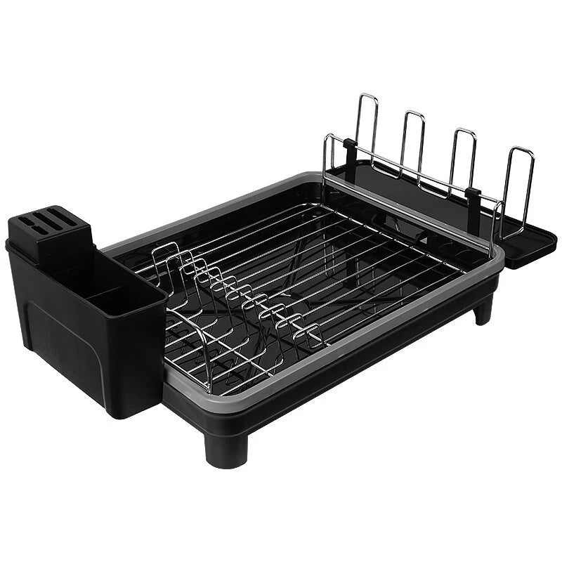 2 TIER KITCHEN SINK DISH DRAINER RACK WITH DRIP TRAY CUTLERY HOLDER PLATE RACK