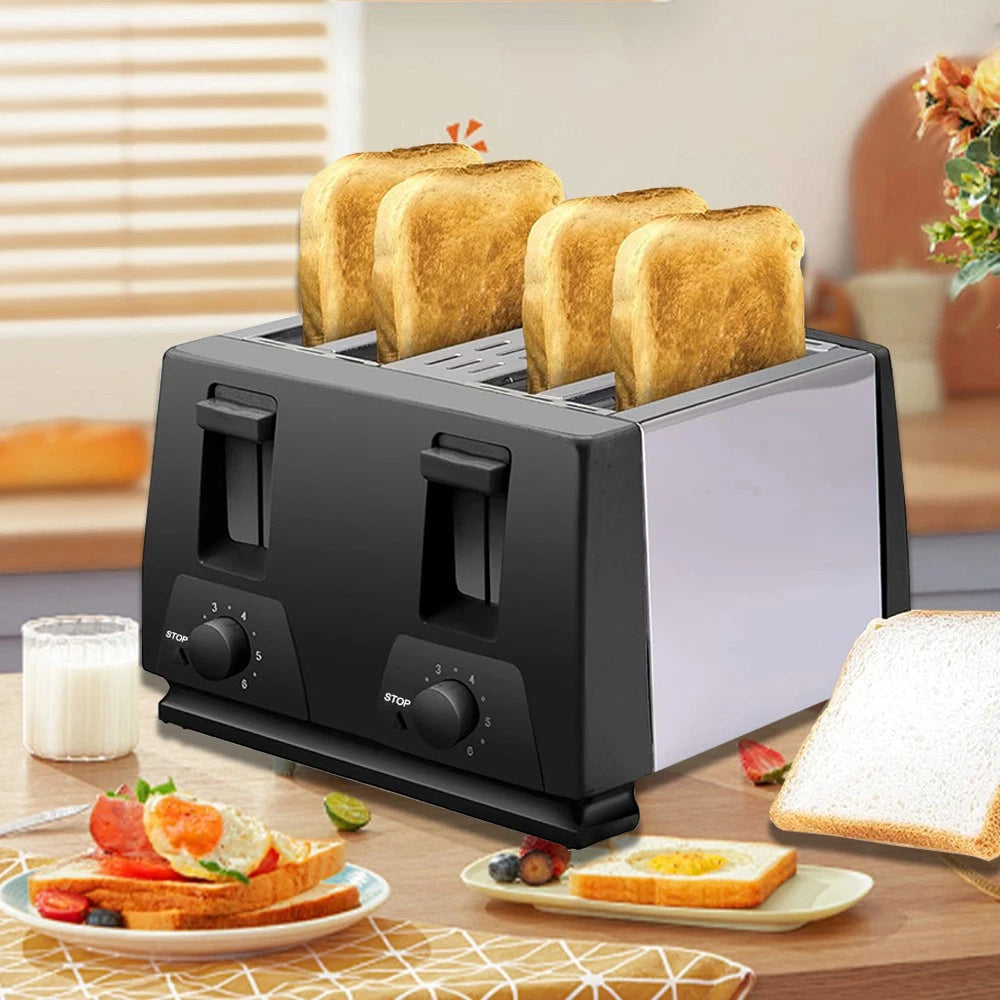 Black Toaster - 4 Slice - Variable Browning - Defrost - Reheat - Extra Wide Slot