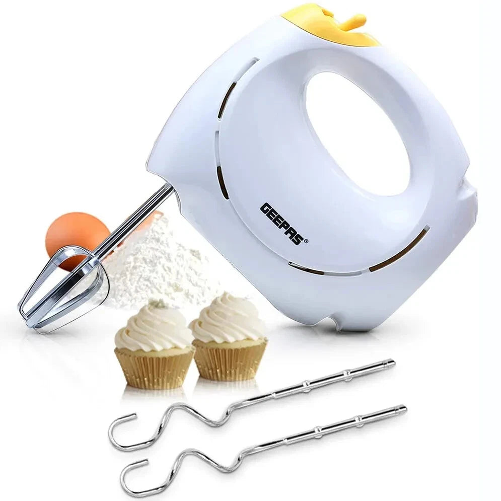 Geepas Electric Hand Food Mixer 7 Speeds & Turbo With Egg Beaters & Dough Hooks