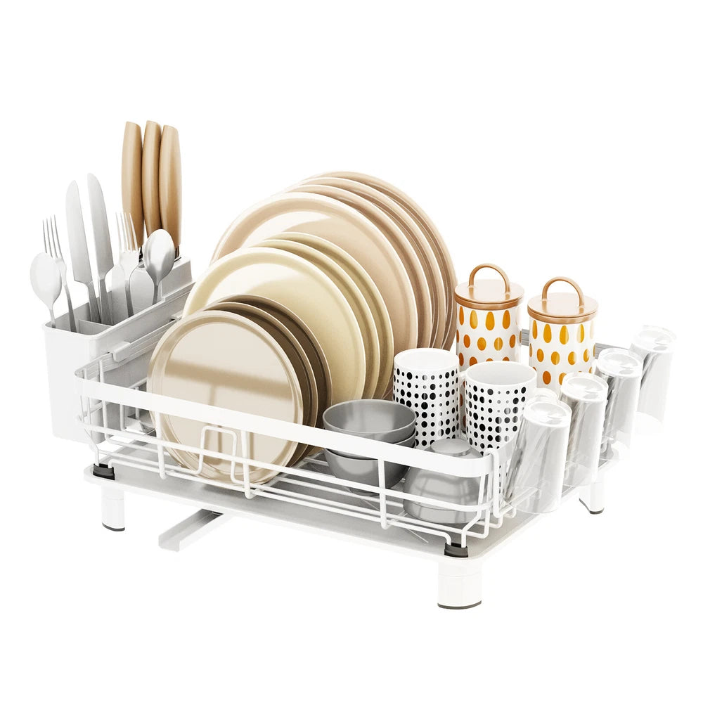 2 TIER KITCHEN SINK DISH DRAINER RACK WITH DRIP TRAY CUTLERY HOLDER PLATE RACK