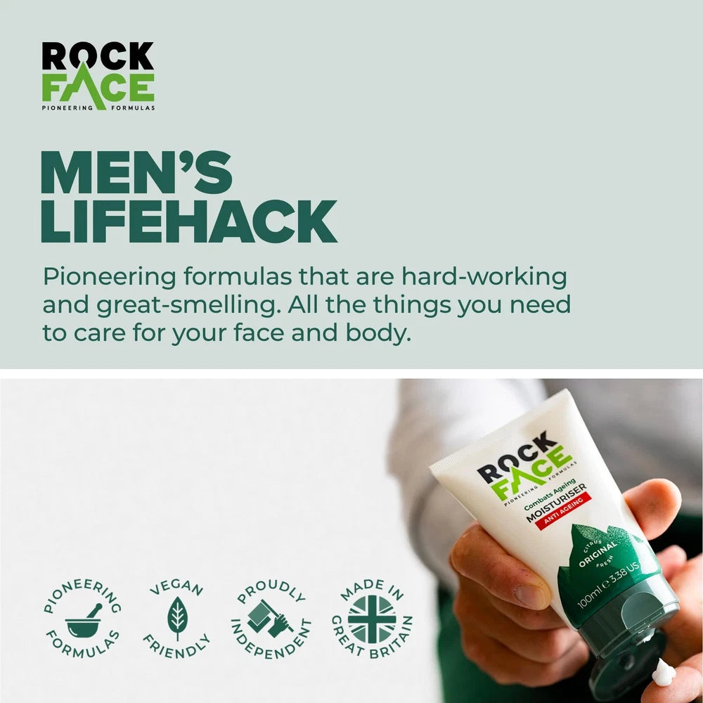 Rock Face Mens Moisturiser - Anti Ageing, Fast Absorbing Face Cream, 100ml,