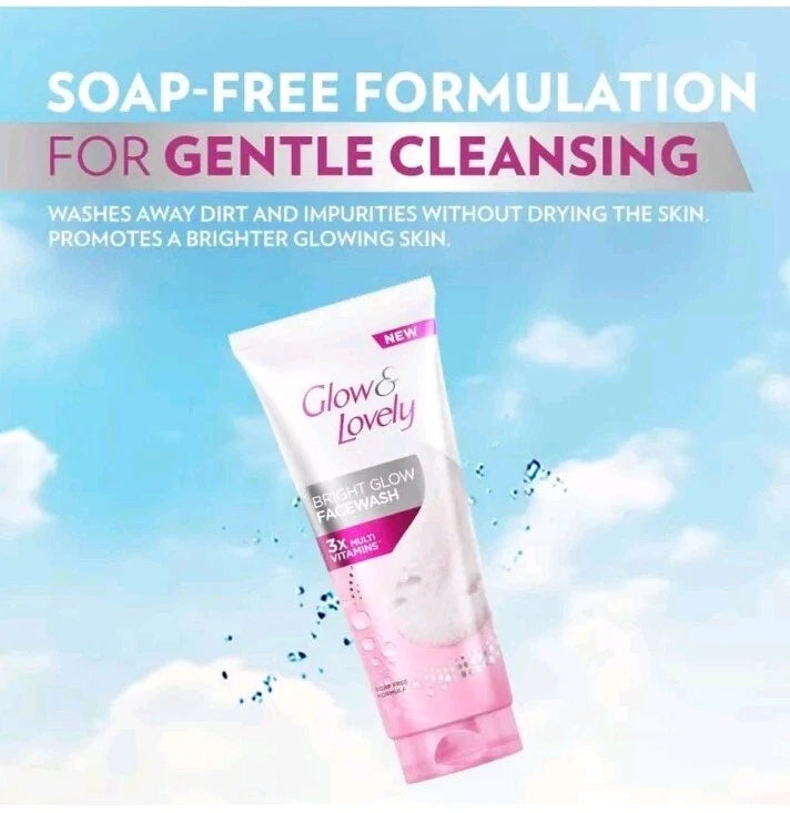 2 X 100g GLOW & LOVELY BRIGHT GLOW FACE WASH 3X MULTI VITAMINS SOAP FREE FORMULA