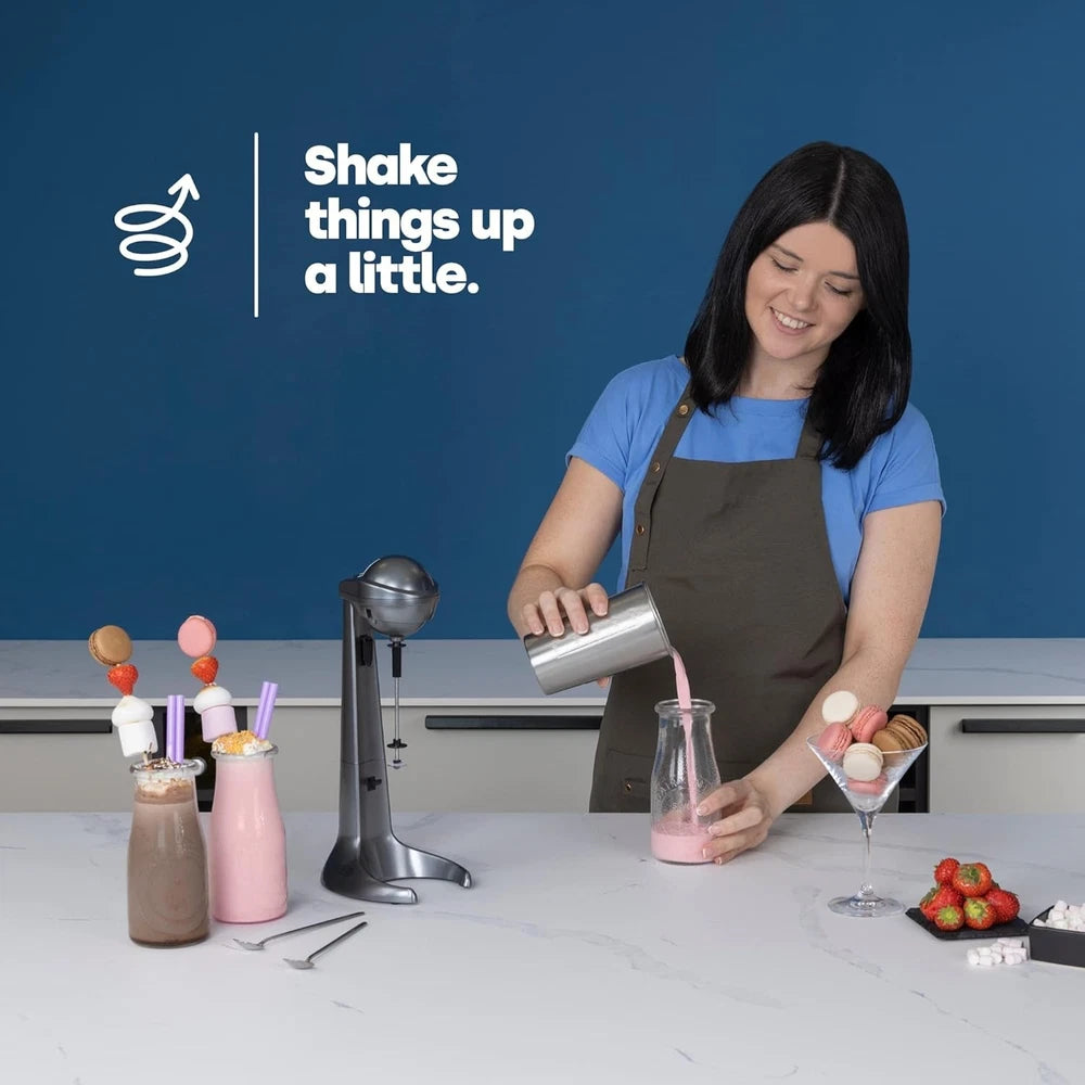 LIVIVO 100W Retro Milkshake Maker 500ml Stand Mixer for Cold Drinks Silver