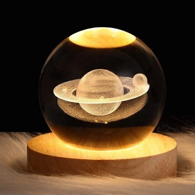 LED Crystal Ball Table Lamp USB 3D Moon Planet Globe Galaxy Night Light Bedside~