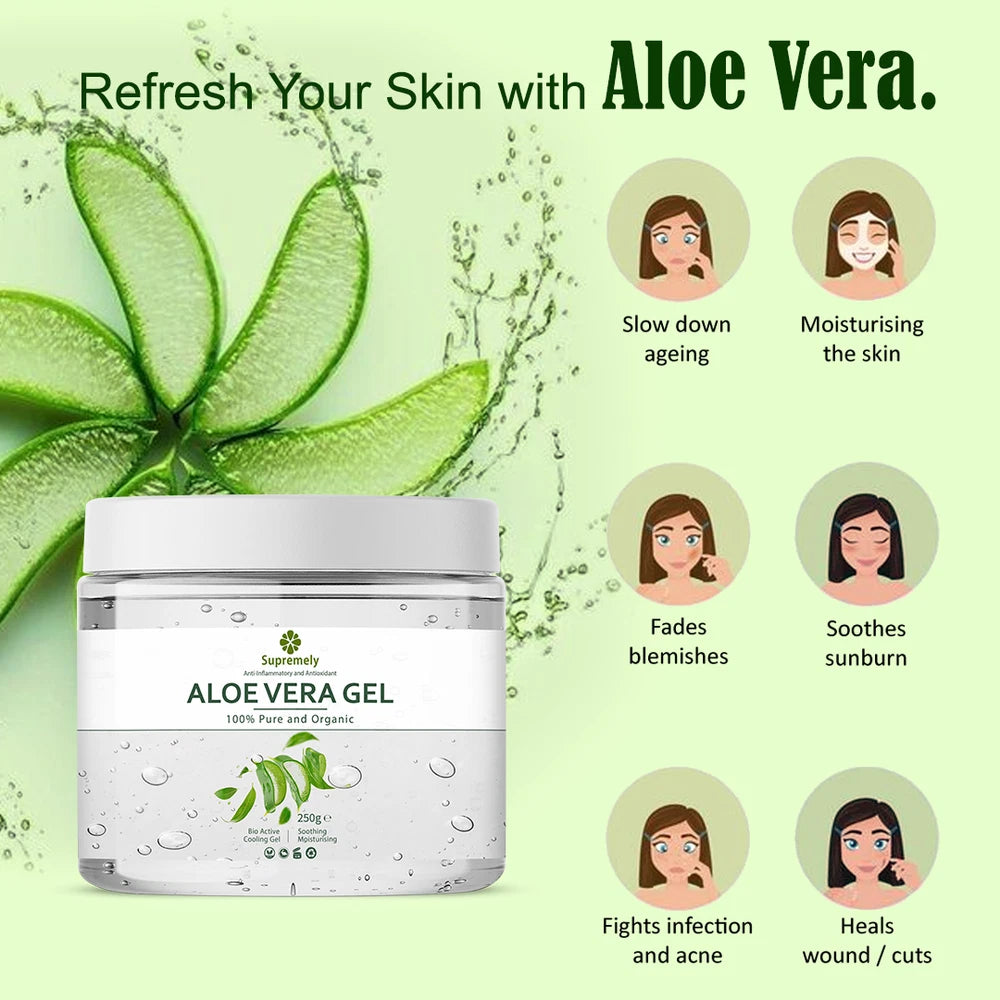 100% Pure Aloe Vera Gel Natural Organic Multipurpose Soothing Hair & Skin Care