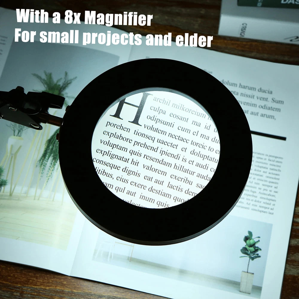 Tomshine Flexible Clamp-on Table Light with 8x Magnifier Swing Arm Dimmable UK