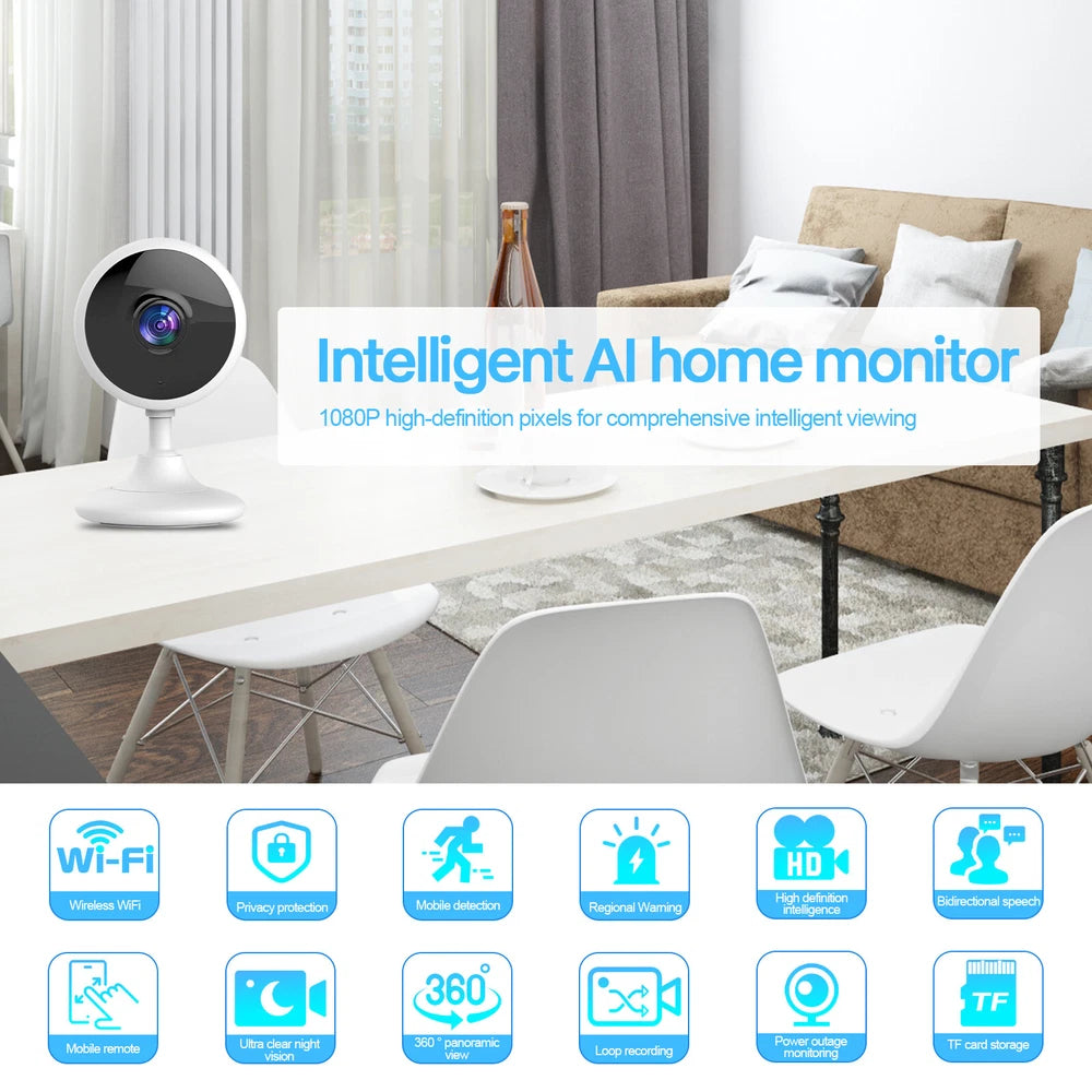 Wifi Security Camera Smart Indoor Pet Dog Cat Cam 2-Way Audio 1080P Night Vision