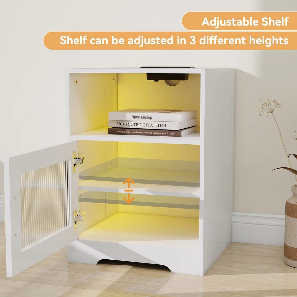 Bedside Table RGB LED 4 Tier Storage Cabinet Nightstand with Charging Station