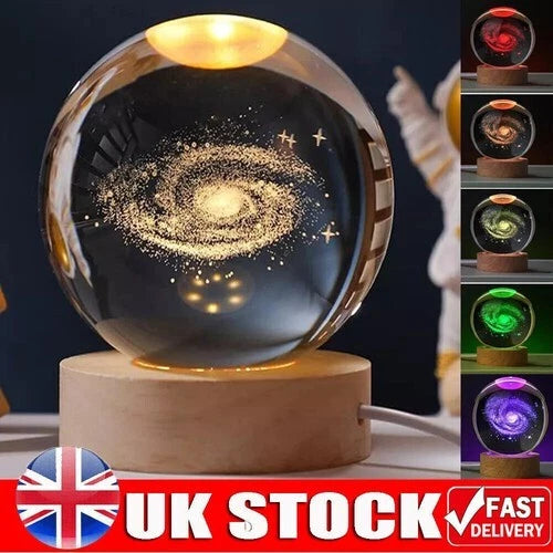 LED Crystal Ball Table Lamp USB 3D Moon Planet Globe Galaxy Night Light Bedside~