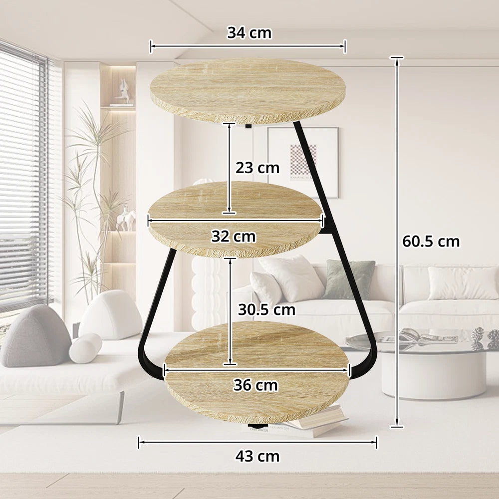 3-Tier Sofa Side Table LED Lighted Bedside Living Room End Table with Storage
