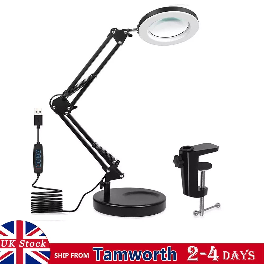 10X LED Magnifier Glass Desk Lamp With Light Stand Clamp Beauty Magnifying Lamp