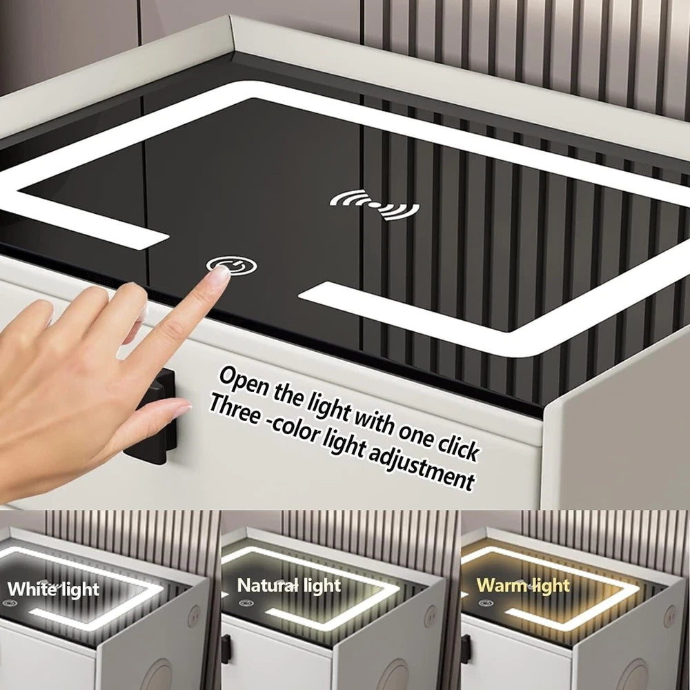 Smart Bedside Table with Light Phone Charging Modern Bedroom Furniture Drawers