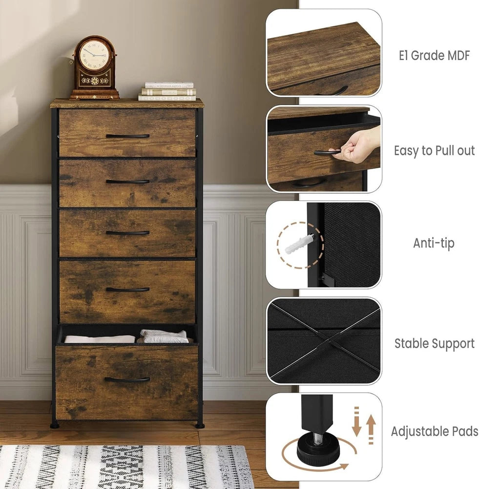 Chest of Drawers Bedroom Furniture Storage Bedside Cabinet 5 Drawers 6 Colours