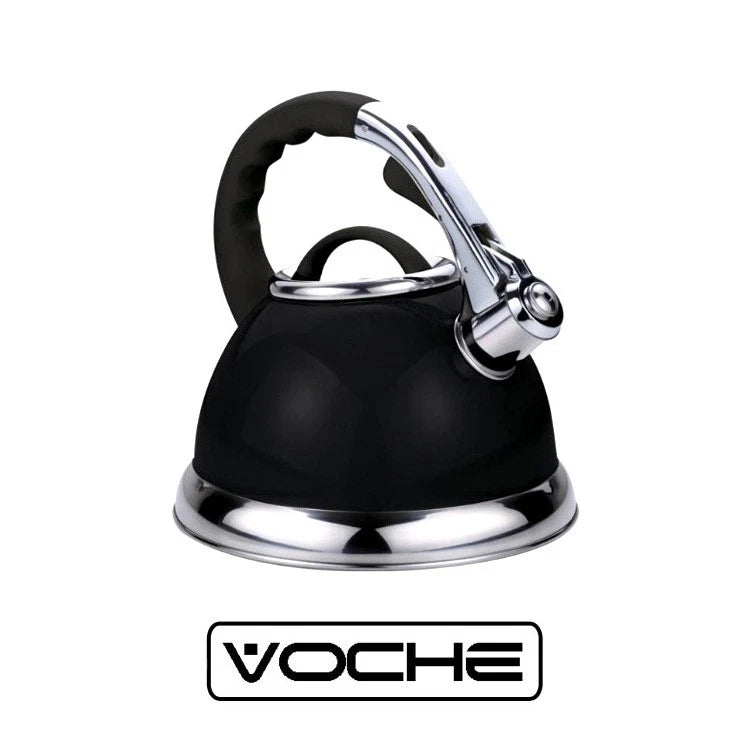 VOCHE® 3.5L METALLIC BLACK STAINLESS STEEL WHISTLING KETTLE GAS & ELECTRIC HOBS
