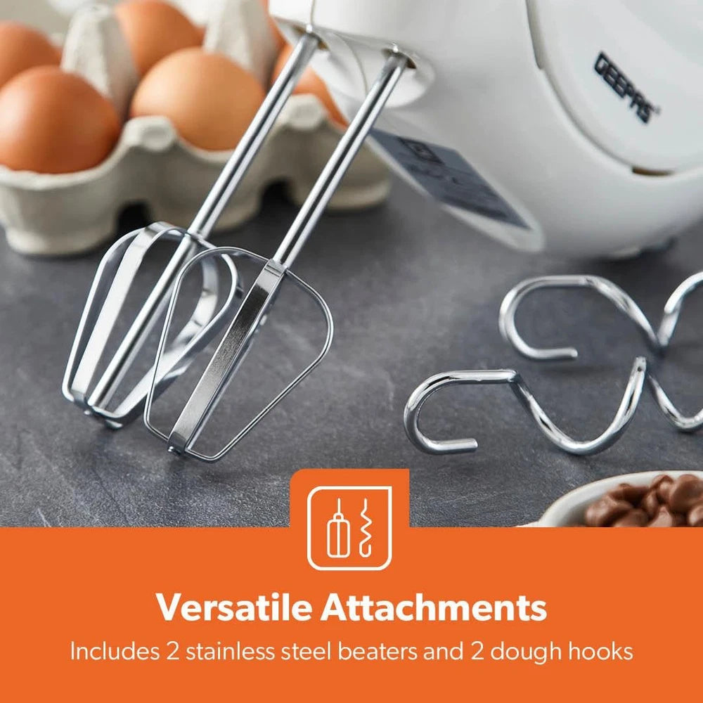 Hand Mixer Food Whisk 7 Speeds & Turbo Kitchen Dough Hooks Geepas