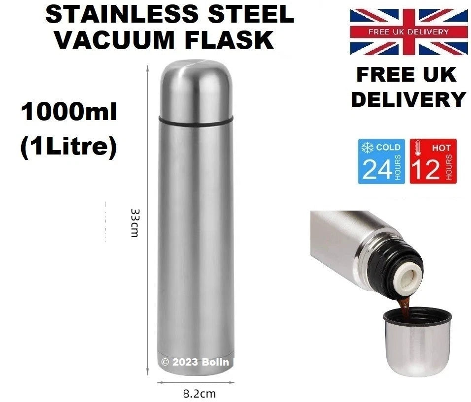 1L Stainless Steel Water Flask Vacuum Insulated Lid Cup Tea Coffee thermos sport