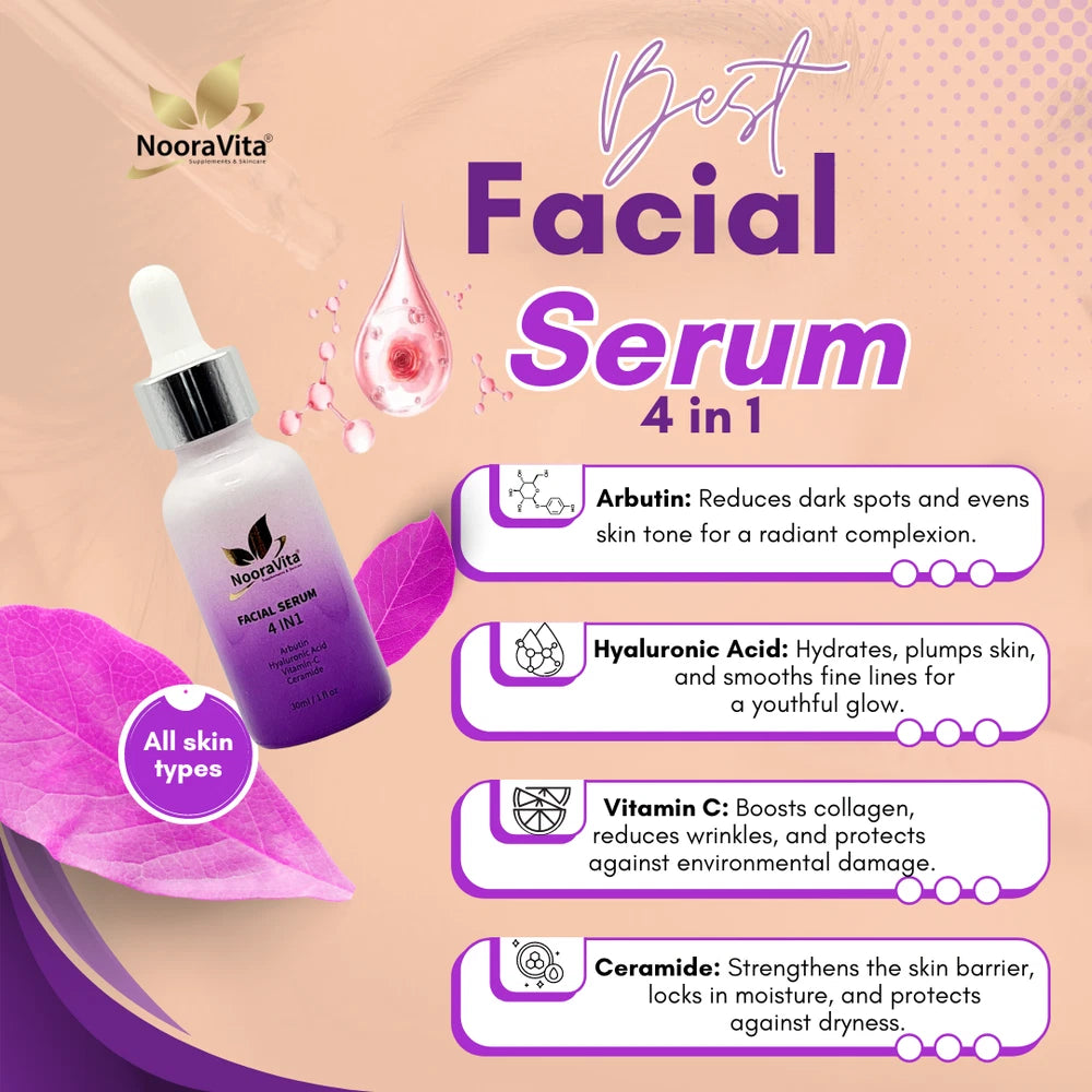 Facial Serum 4 in 1 (30ml) Arbutin - Hyaluronic Acid - Vitamin C - Ceramide.