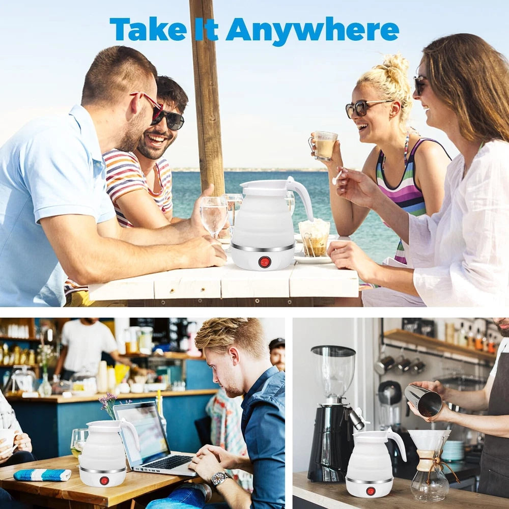 600ML Collapsible Travel Electric Water Kettle Folding Camping Caravan Silicone