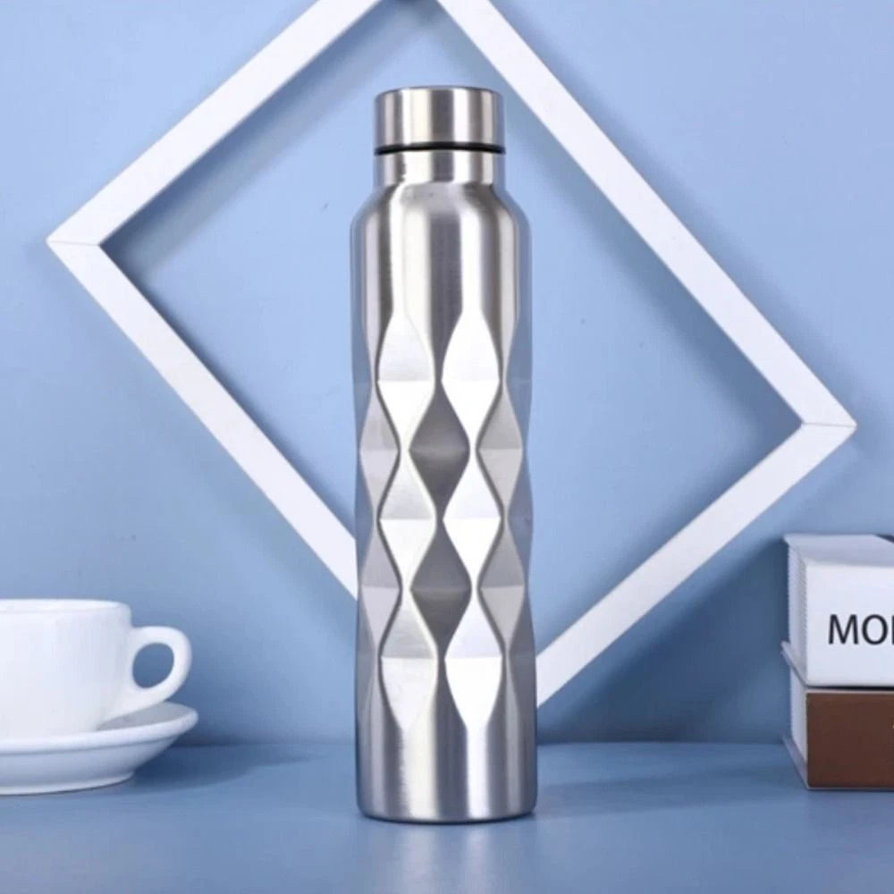 Rhombus Pattern 1000ml Stainless Steel Single-wall Large Capacity Water Bottles