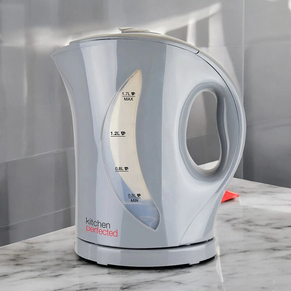 Grey Cordless Electric Kettle 1.7 Litre Jug 2200W Fast Boil Washable Filter