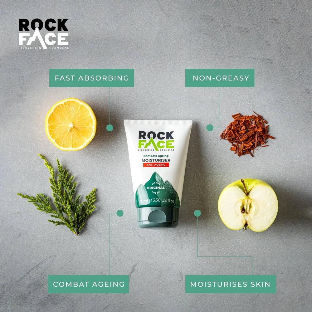 Rock Face Mens Moisturiser - Anti Ageing, Fast Absorbing Face Cream, 100ml,