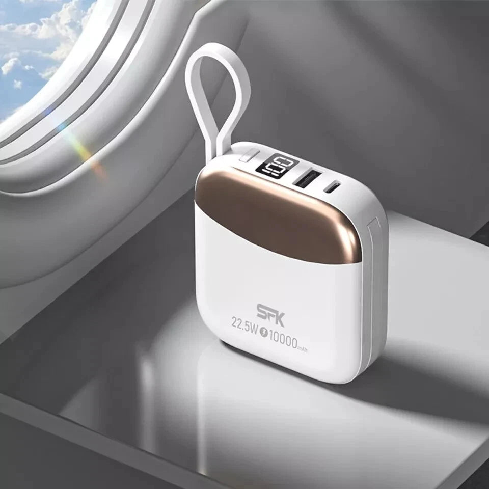 Mini portable Power Bank 10000mAh Charger Built-In USB-C Cable Fast Charge UK