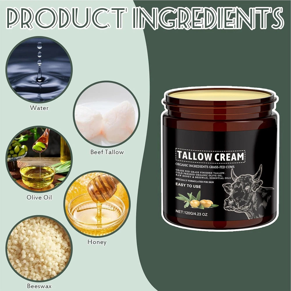 Beef Tallow For Face, Tallow Face Moisturizer 120g Organic Whipped Grass Fed