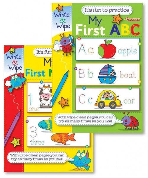 EASY LEARNING CHILDRENS MY FIRST NUMBERS ABC WRITE AND WIPE PRACTICE BOOKS.