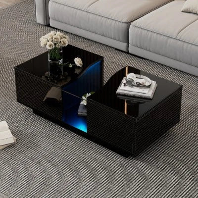 Led Coffee Table With 2 Drawer Storage, High Gloss Coffee Table For Living Room