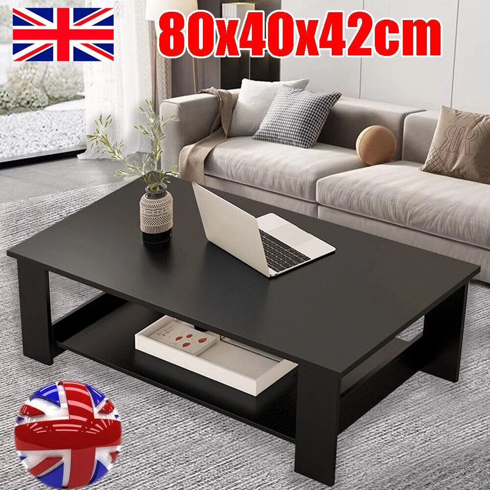 Modern Coffee Table Living Room Tea Side End Desk With Lower Storage Shelf Black