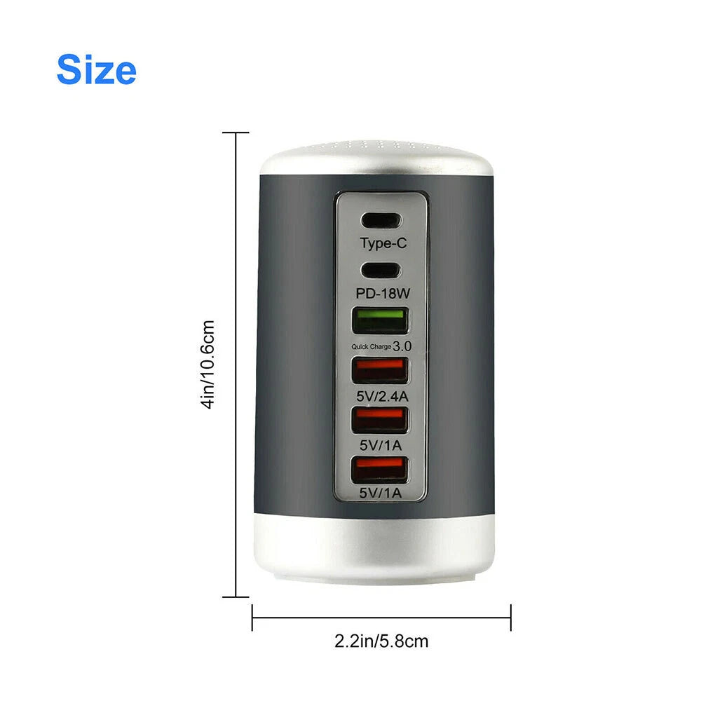 Multi 6 Port USB Charging Station Hub Tower Desktop Cell Phone Charger New Black
