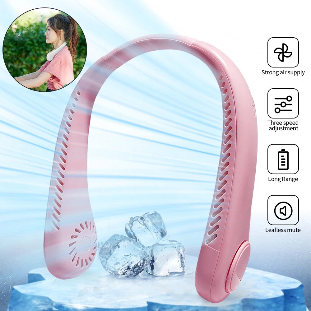 Neck Fan USB Portable Neck Fan Rechargeable Portable Cooler Neckband Bladeless~