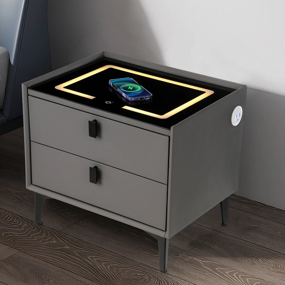 Smart Bedside Table with Light Phone Charging Modern Bedroom Furniture Drawers
