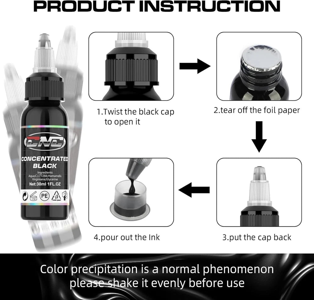 Tattoo Ink Black 30ml Pure Black Tattoo Ink Tattoo Supplies for Lining, Shading