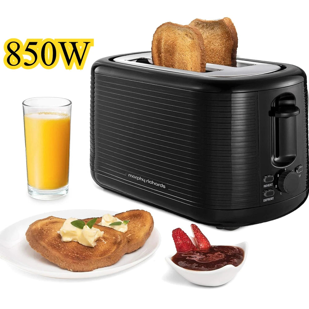 Black Toaster- 2 Slice-Variable Browning -Defrost -Reheat - Extra Wide Slot 850W