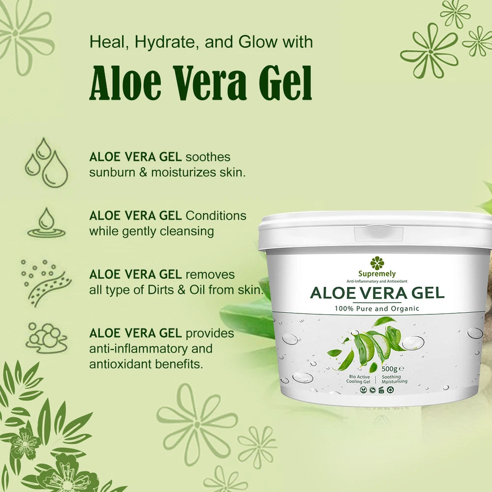 100% Pure Aloe Vera Organic Gel Soothing Vegan Skin Moisturiser Skin Care 500g