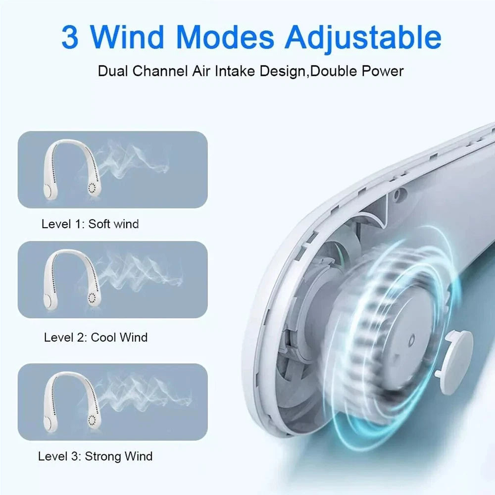 Portable Neck Mini Fan Lazy Neck Hanging USB Rechargeable Air Cooler Fan UK