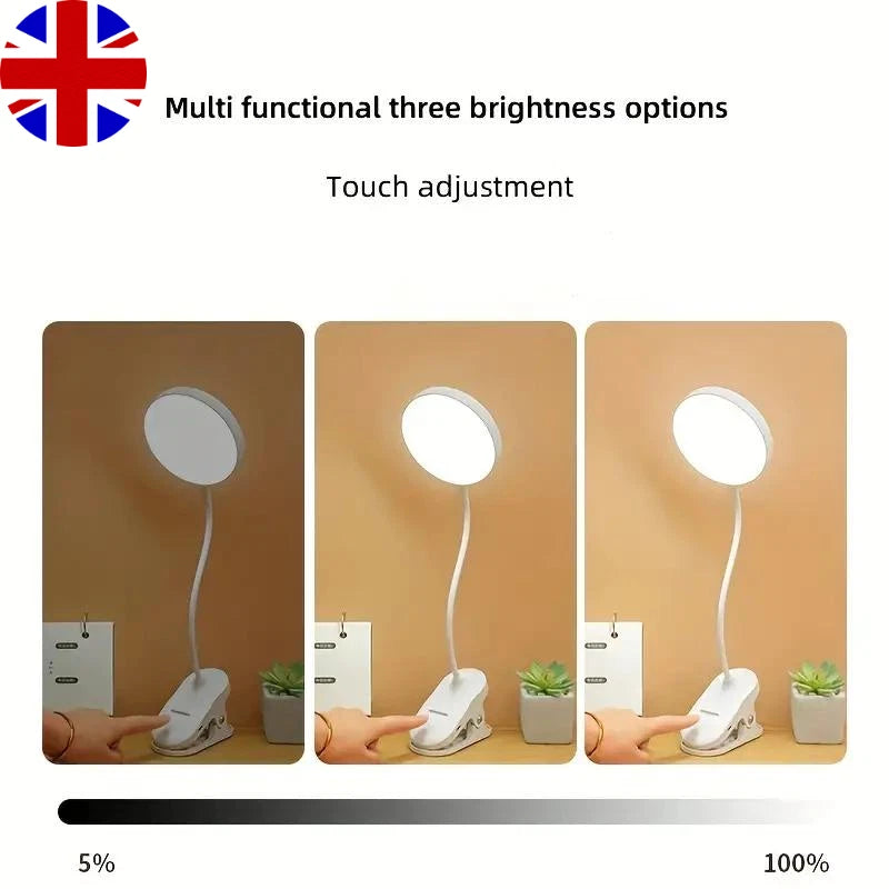 LED USB Rechargeable Clamp Clip On Flexible Desk Light Bed Read Table Night Lamp