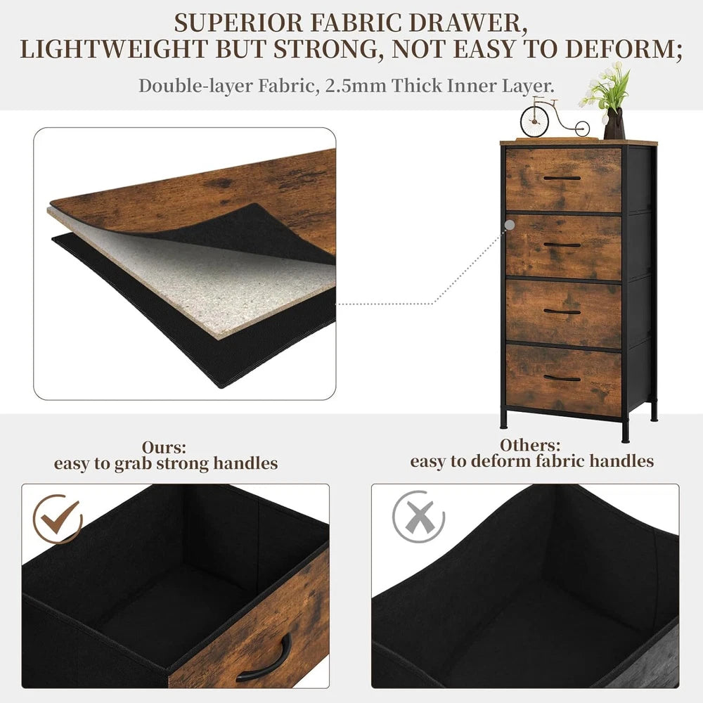 WOLTU Vintage Chest Of Drawers 4 Storage Drawers Steel Frame Bedroom Furniture