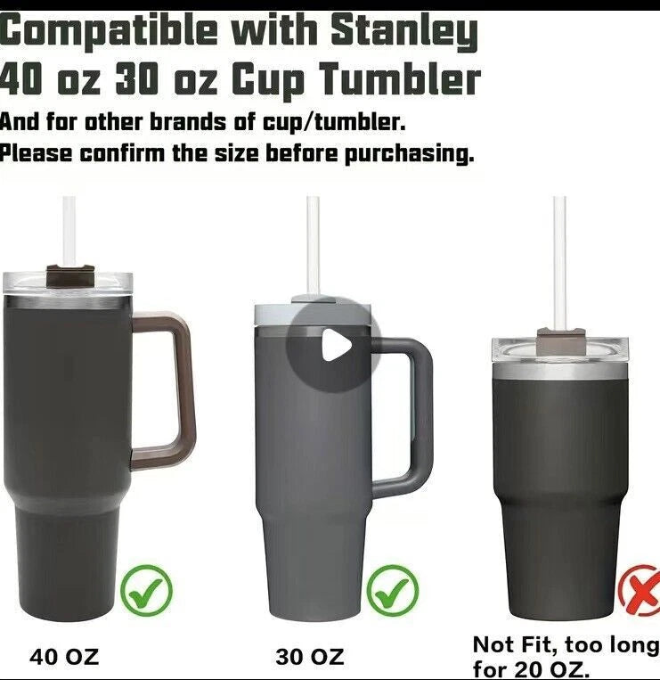For Stanley Cup 40oz Replacement Straw Reusable Long Straws with Cleaning Brush