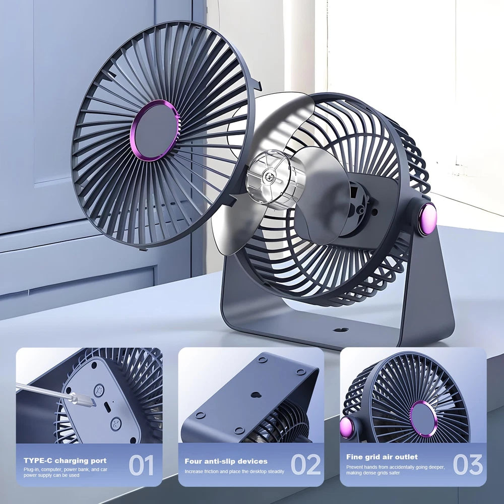 UK 5.9Inch Mini USB Rechargeable Desk Fan Portable Small Quiet Table Cooling Fan