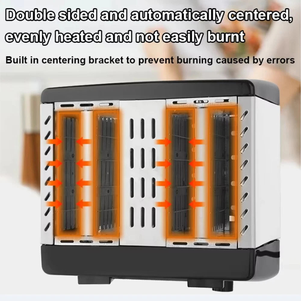 Black Toaster - 4 Slice - Variable Browning - Defrost - Reheat - Extra Wide Slot