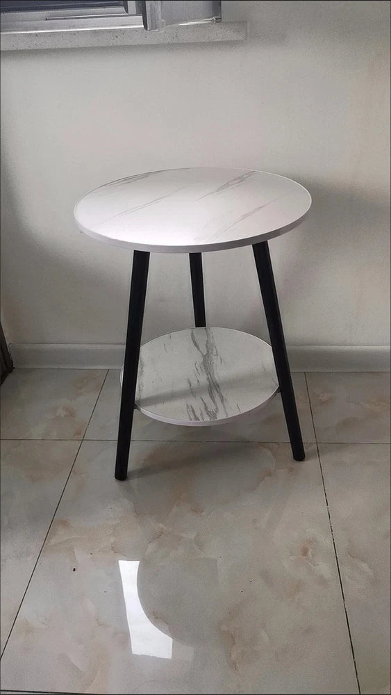 1/2 Tier Coffee Table Round Side Table White Marble Effect End Table Living Room