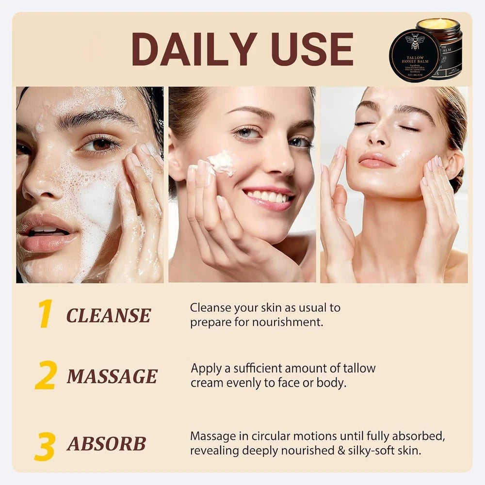 Grass-Fed Beef Tallow and Honey Balm, Beef Tallow Skin Care, Moisturising Cream