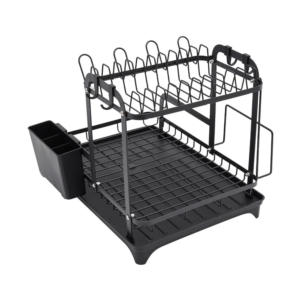 2 Tier Dish Drainer Plate Rack With Drip Tray Sink Drying Draining Plate Bowl UK