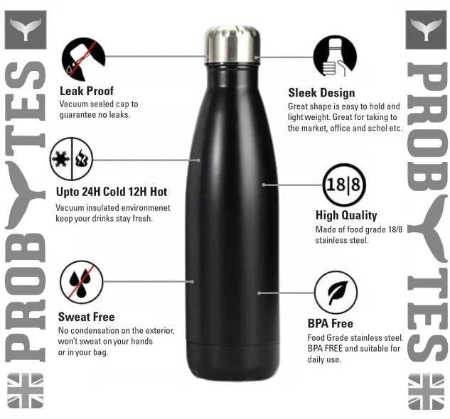 Stainless Steel Water Bottle Double Wall Vacuum Insulated Thermal Flask Sports