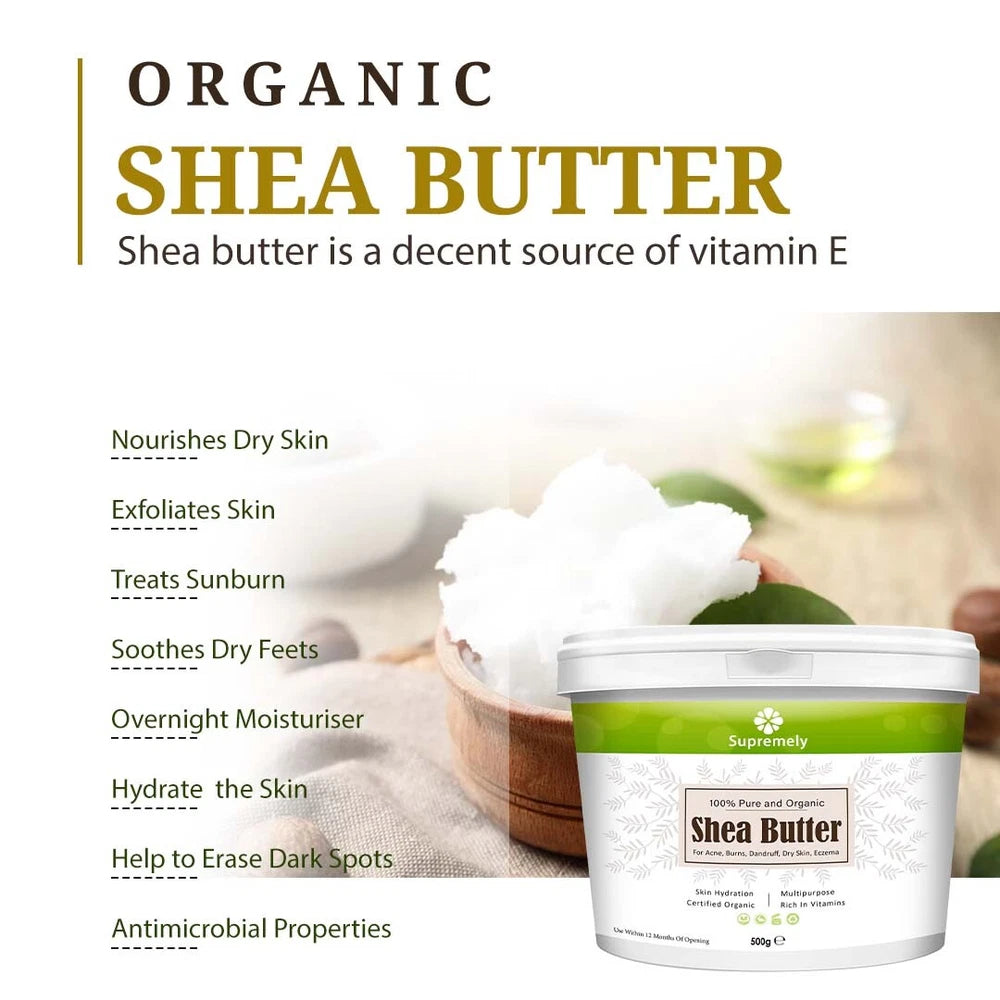 ORGANIC SHEA BUTTER, 100% Food Grade Organic Unrefined Raw & Pure 500g, 200g 1KG