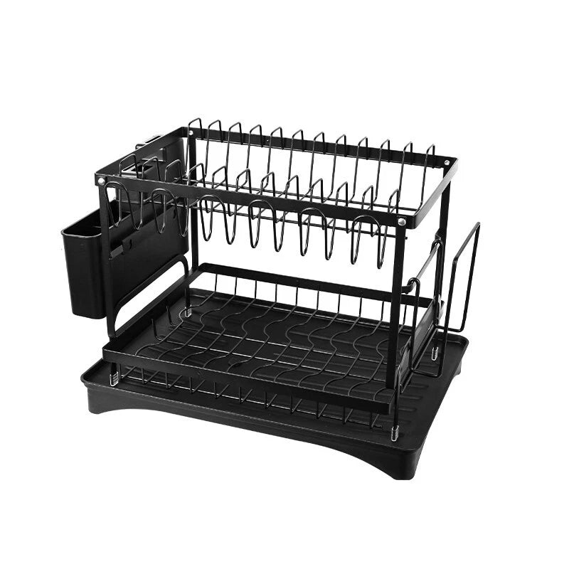 2 TIER KITCHEN SINK DISH DRAINER RACK WITH DRIP TRAY CUTLERY HOLDER PLATE RACK