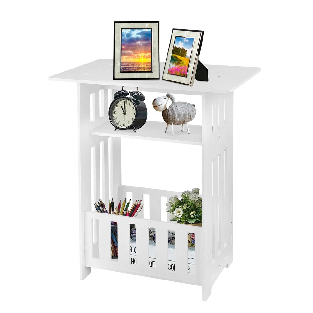 White Small Bedside Table Nightstand Coffee Tea Table Nightstand Storage Shelf